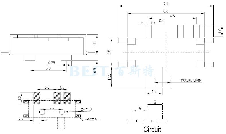 微型拨动开关MSK12C02参考图纸 微型拨动开关MSK12C02参考图纸