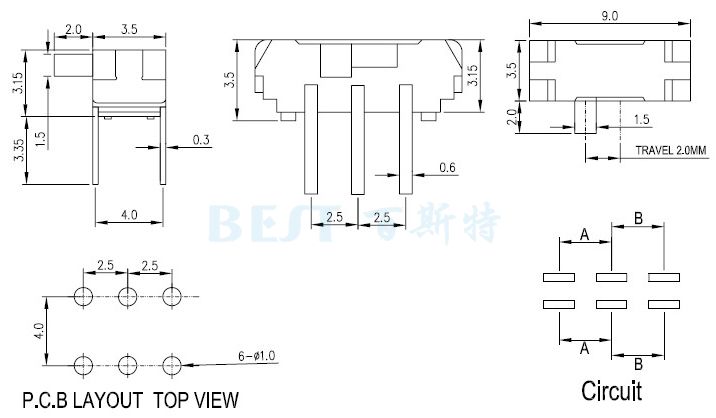 微型拨动开关MSK22D10参考图纸 微型拨动开关MSK22D10参考图纸