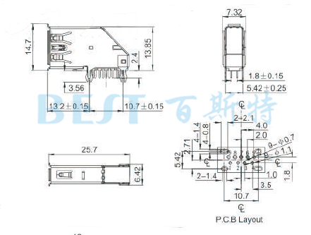 USB插座USB-A-05 3.0参考图纸 USB插座USB-A-05 3.0参考图纸